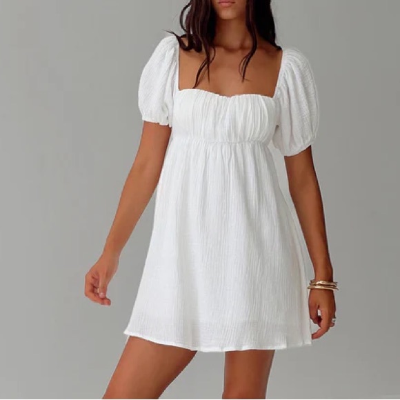 Princess Polly Let's Dance 100% Cotton Puff Sleeve Mini White Dress Size 6 NWOT - Picture 3 of 15